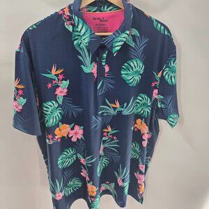 Birdie Bound Blue Tropical Golfing Polo Size XL